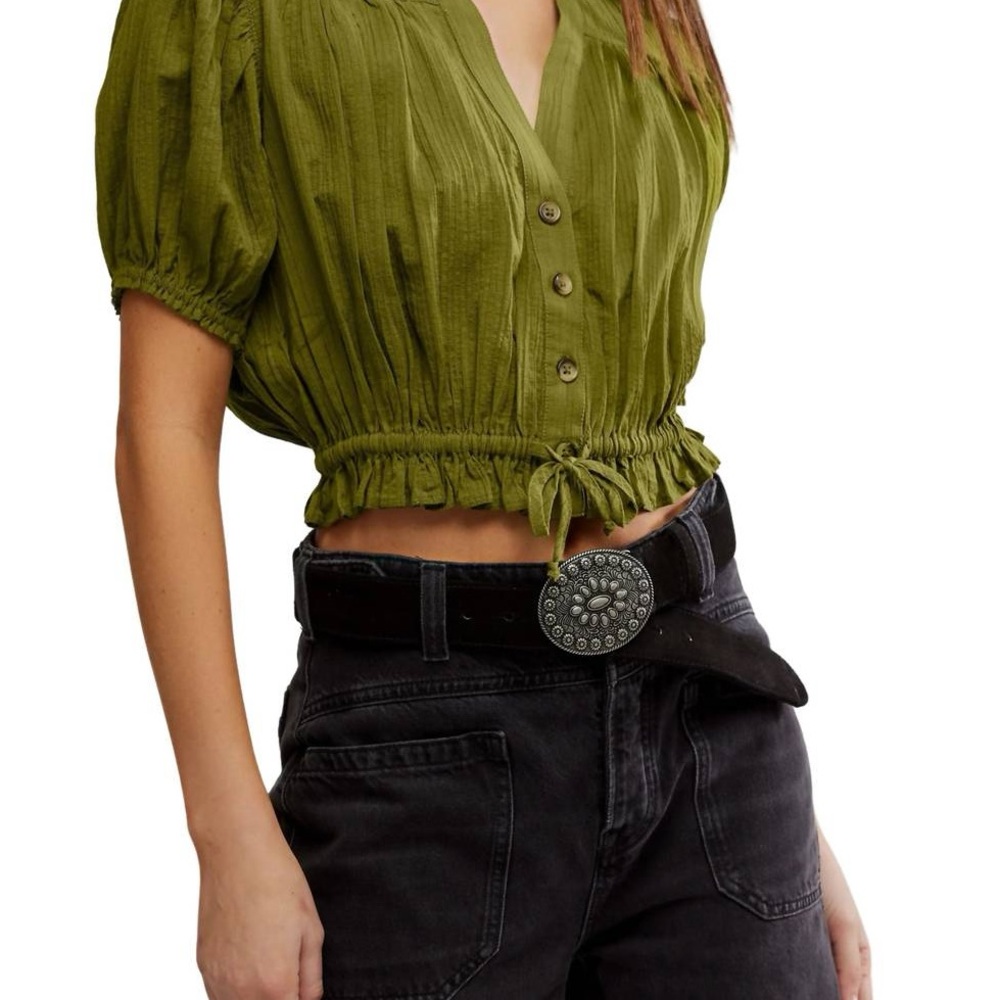 NEVER WORN Free People Little Cloud Shirt in Olive - Size M